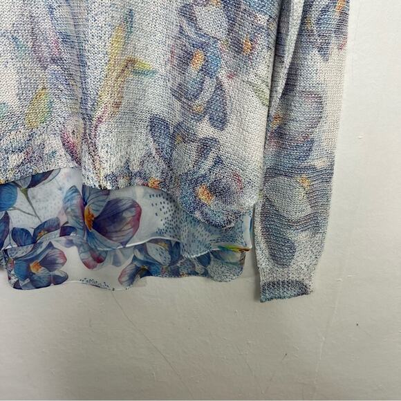 Sioni Floral Print Chiffon Knit Slouchy Sweater Coastal Boxy Long Sleeve Size M - Picture 7 of 15